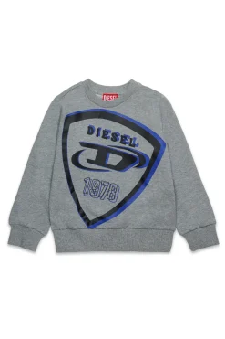Sweatshirts | Sweatshirts>DIESEL Crew-neck sweatshirt with maxi shield logo grey melange