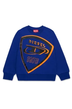 Sweatshirts | Sweatshirts>DIESEL Crew-neck sweatshirt with maxi shield logo blue surf the web