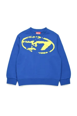 Logomania | Logomania>DIESEL Crew-neck sweatshirt with used-effect Oval D logo bright bluette