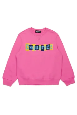 Sweatshirts>DSQUARED2 Crew-neck sweatshirt with boxed logo fuxia