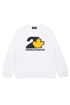 Sweatshirts | Sweatshirts>DSQUARED2 Crew-neck sweatshirt with Maple Leaf print white
