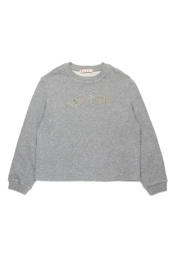 Sweatshirts>MARNI Crew-neck sweatshirt with baguette logo grey melange
