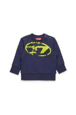 Sweatshirts | Oval D By Diesel>DIESEL Crew-neck sweatshirt with used-effect Oval D logo blue peacoat