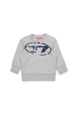 Sweatshirts | Oval D By Diesel>DIESEL Crew-neck sweatshirt with used-effect Oval D logo grey melange