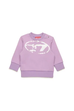 Sweatshirts | Oval D By Diesel>DIESEL Crew-neck sweatshirt with used-effect Oval D logo lavender