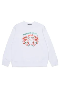 Sweatshirts | Sweatshirts>DSQUARED2 Crew-neck sweatshirt with Cowboy Pizza graphics white