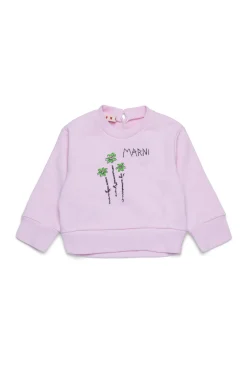 Sweatshirts>MARNI Crew-neck sweatshirt with embroidered flowers light pink