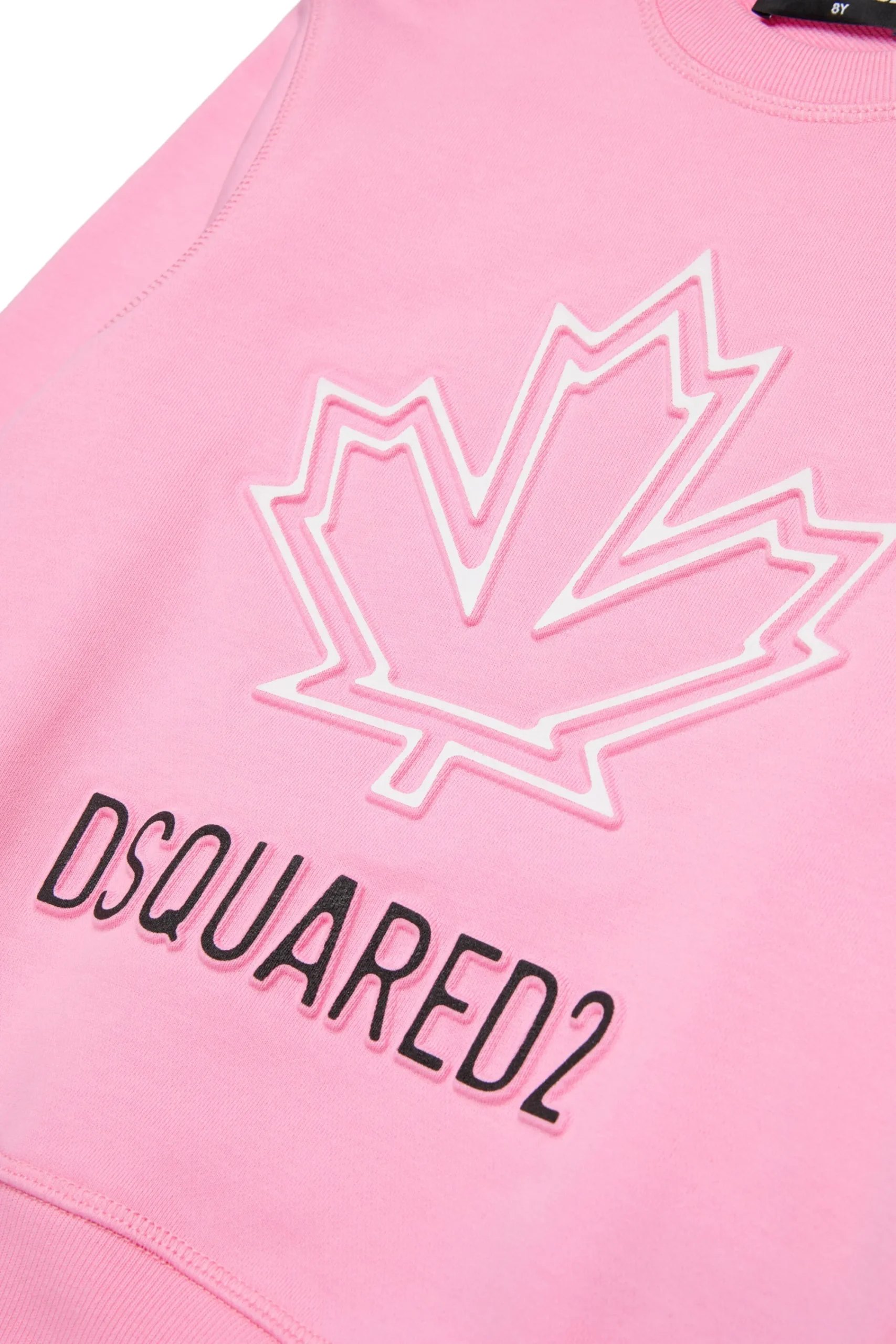 Logomania | Logomania>DSQUARED2 Crew-neck sweatshirt with Maple Leaf outline minnie pink