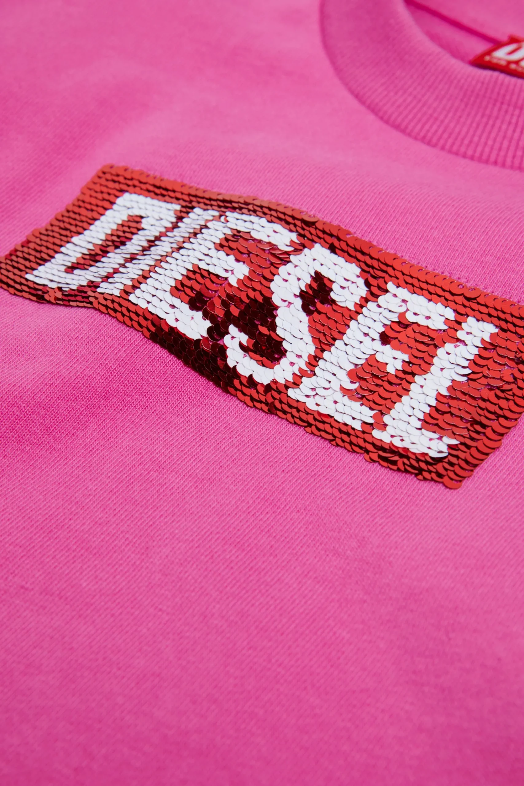 Sweatshirts>DIESEL Crew-neck sweatshirt with sequin logo bright fuxya