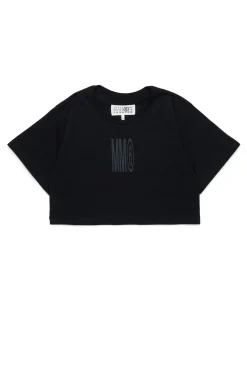 T-Shirts | Logomania>MM6 MAISON MARGIELA Cropped T-shirt with institutional logo black
