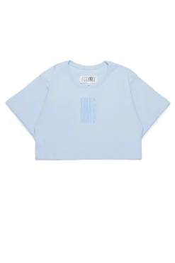 T-Shirts | Logomania>MM6 MAISON MARGIELA Cropped T-shirt with institutional logo light bluette