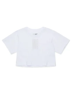 T-Shirts | Logomania>MM6 MAISON MARGIELA Cropped T-shirt with institutional logo white