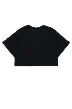 T-Shirts | Logomania>MM6 MAISON MARGIELA Cropped T-shirt with institutional logo black