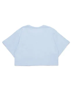 T-Shirts | Logomania>MM6 MAISON MARGIELA Cropped T-shirt with institutional logo light bluette