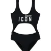 Swimwear | Logomania>DSQUARED2 Cut-out one-piece swimsuit branded ICON black