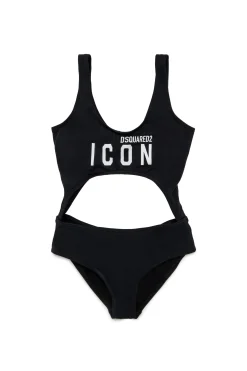 Swimwear | Logomania>DSQUARED2 Cut-out one-piece swimsuit branded ICON black