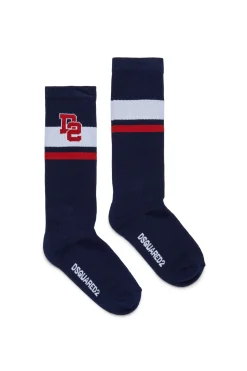Socks | Socks>DSQUARED2 D2 branded college style socks eclipse blue