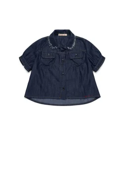 Shirts | Denim-Mania>MARNI Dark denim shirt with Rhinestones blue denim