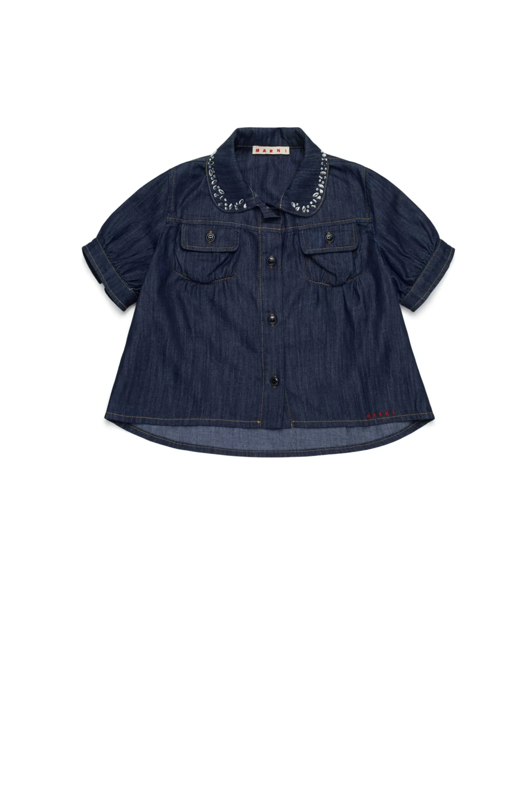 Shirts | Denim-Mania>MARNI Dark denim shirt with Rhinestones blue denim