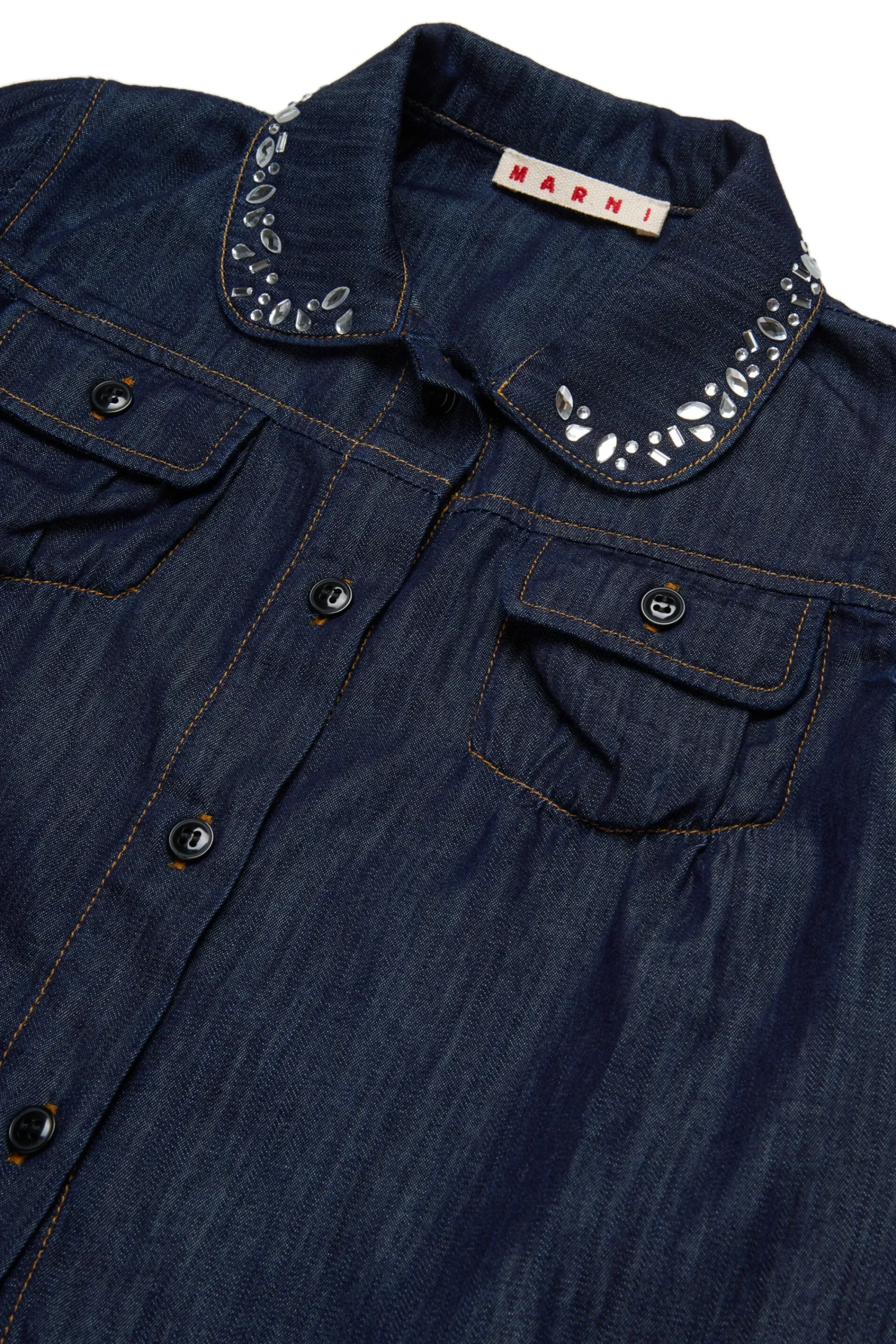 Shirts | Denim-Mania>MARNI Dark denim shirt with Rhinestones blue denim