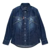 Shirts | Denim-Mania>DSQUARED2 Dark denim shirt with Super Star blue denim