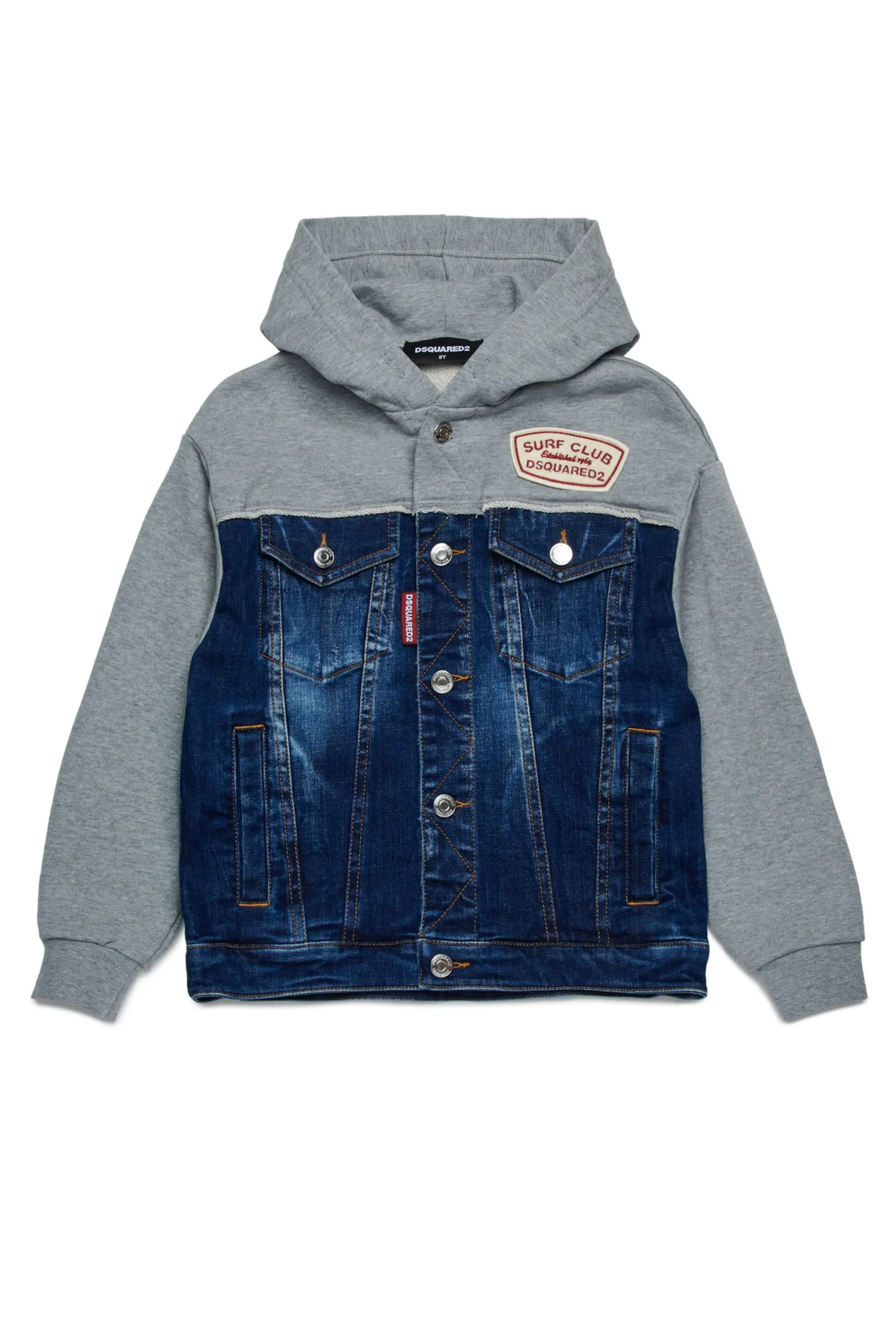 Jackets And Padded Jackets | Denim-Mania>DSQUARED2 Denim and cotton sweatshirt with patch dark grey melange