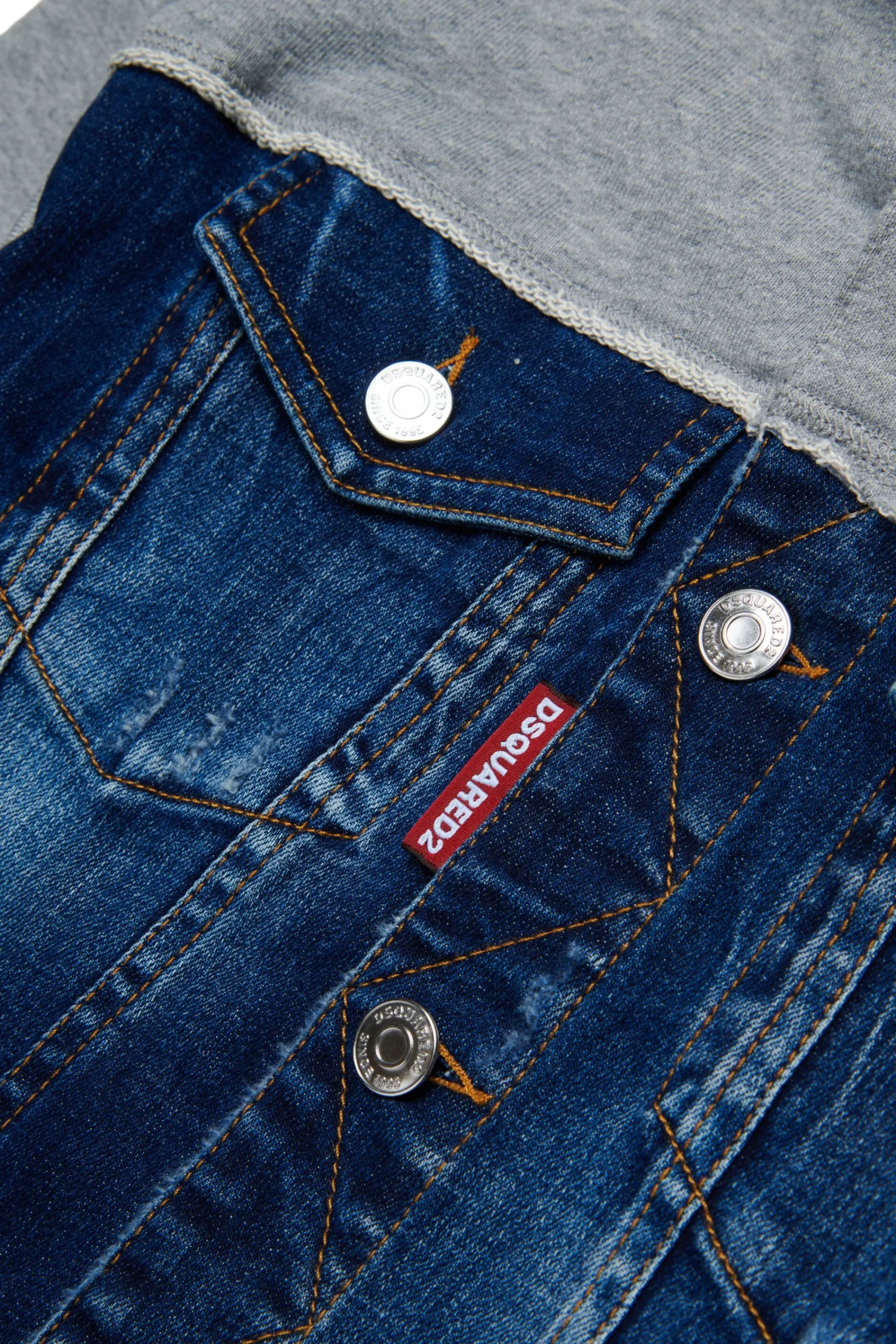 Jackets And Padded Jackets | Denim-Mania>DSQUARED2 Denim and cotton sweatshirt with patch dark grey melange