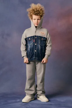 Pants | Denim-Mania>DSQUARED2 Denim and fleece pants with patches dark grey melange