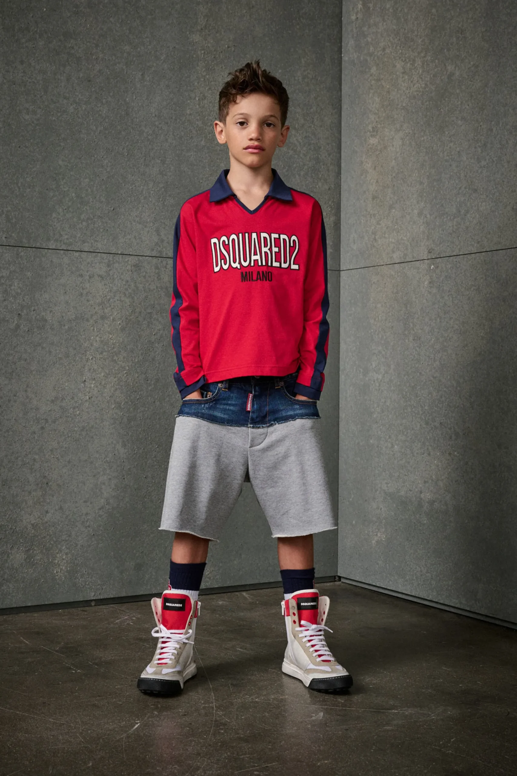 Shorts | Denim-Mania>DSQUARED2 Denim and fleece shorts with patch dark grey melange