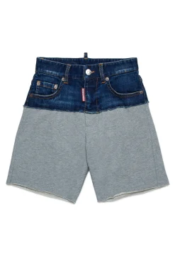 Shorts | Denim-Mania>DSQUARED2 Denim and fleece shorts with patch dark grey melange