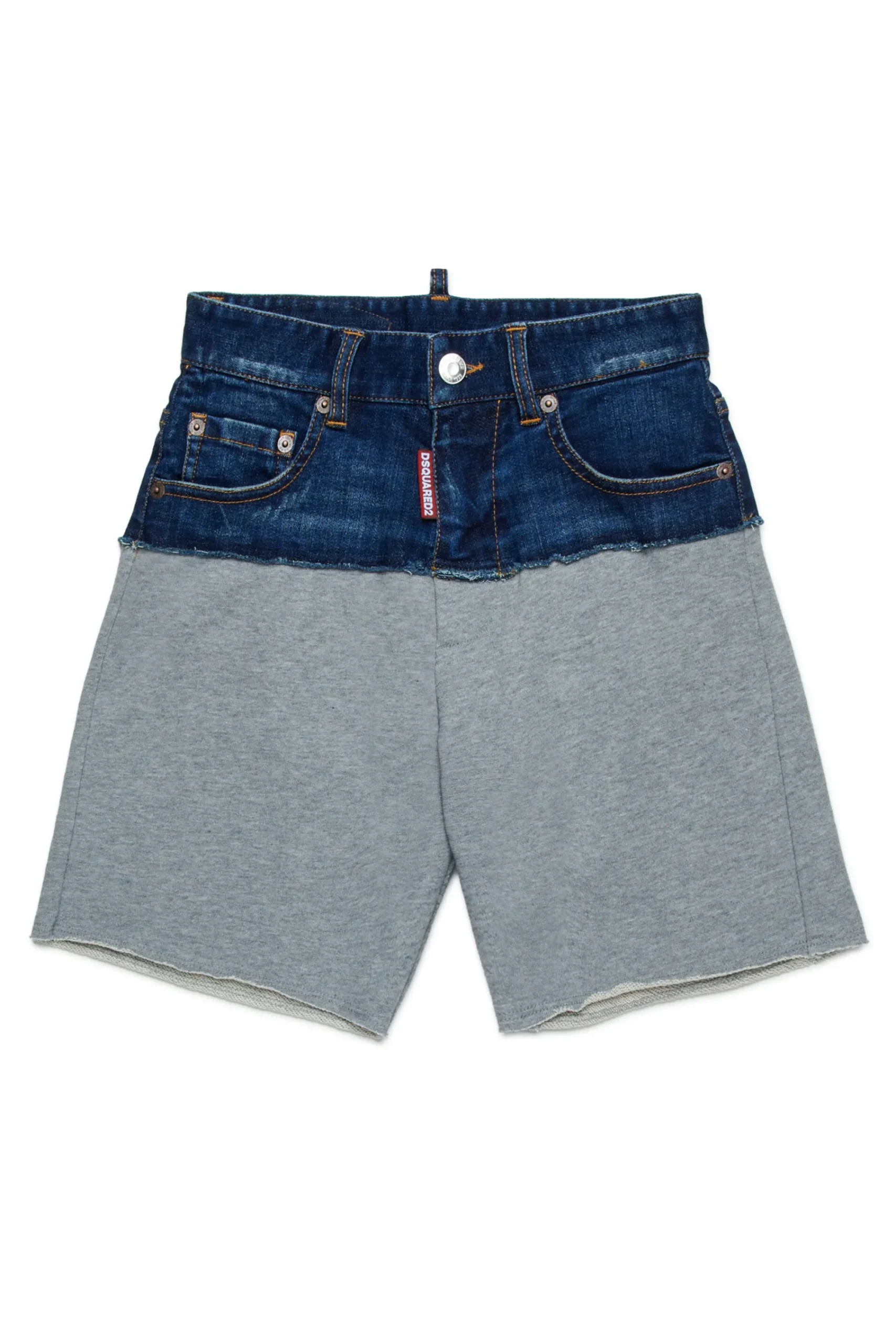 Shorts | Denim-Mania>DSQUARED2 Denim and fleece shorts with patch dark grey melange