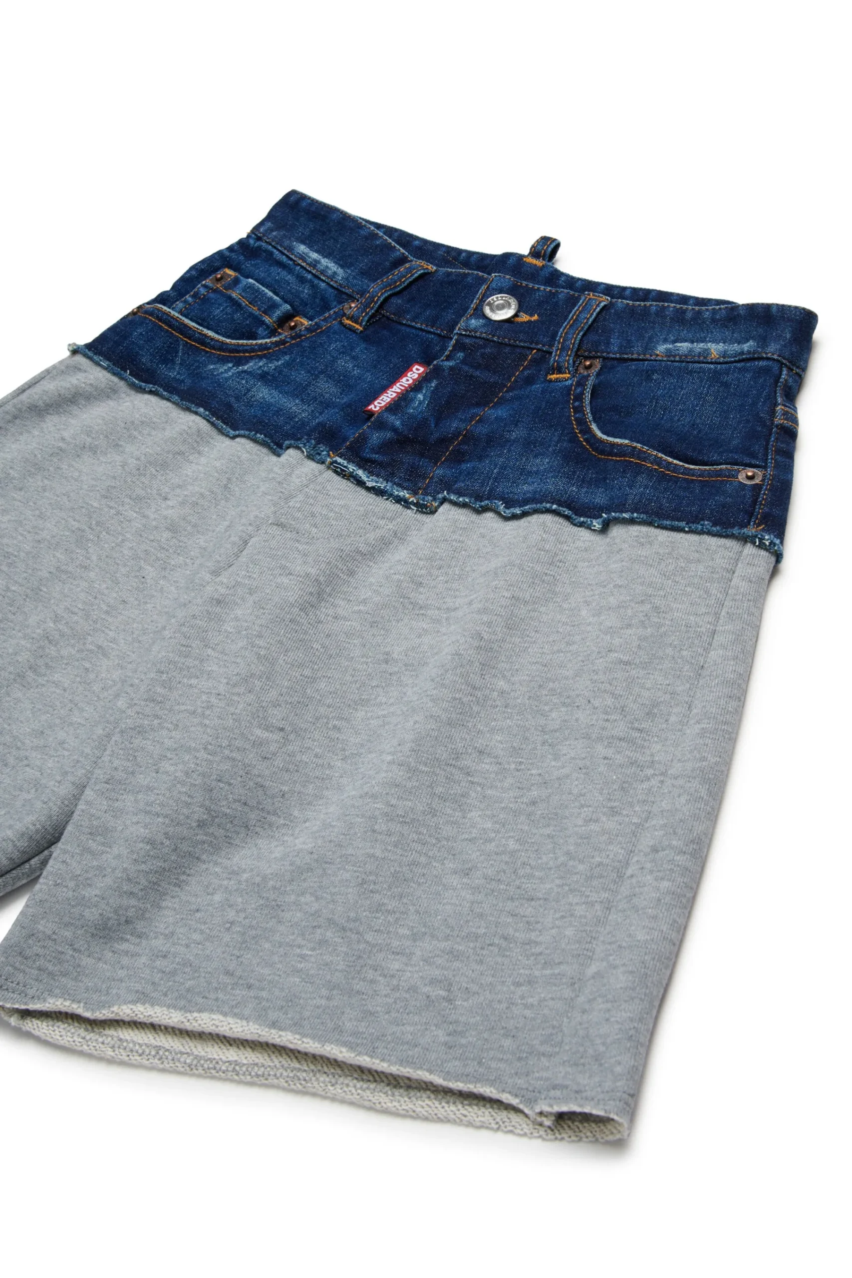 Shorts | Denim-Mania>DSQUARED2 Denim and fleece shorts with patch dark grey melange
