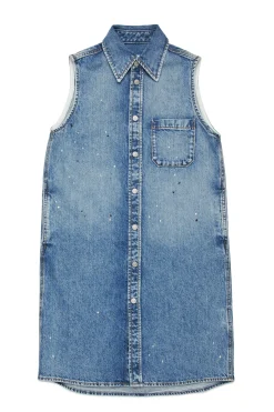 Dresses | Denim-Mania>MM6 MAISON MARGIELA Denim maxi shirt dress with color spots blue denim