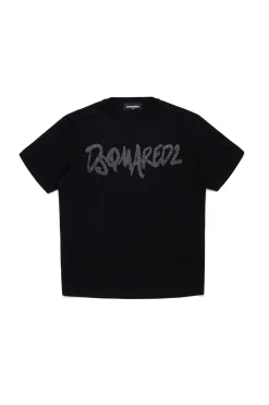 T-Shirts | Logomania>DSQUARED2 Evening T-shirt with glittered logo black