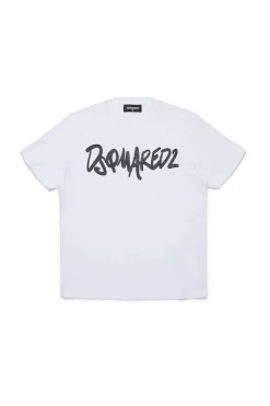 T-Shirts | Logomania>DSQUARED2 Evening T-shirt with glittered logo white