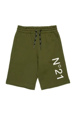 Activewear | Activewear>N°21 Fleece shorts with logo military green