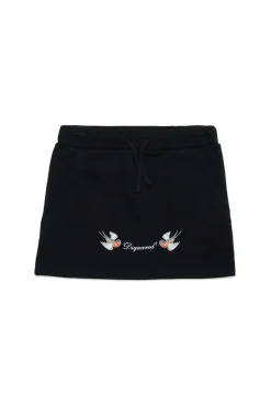 Skirts>DSQUARED2 Fleece skirt with Birds print black
