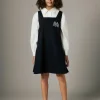 Dresses>MARNI Gabardine dress branded with Rhinestones logo blue navy