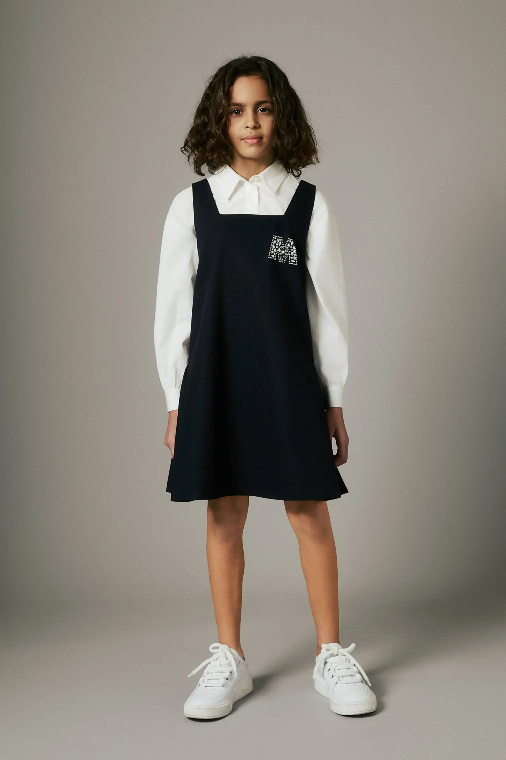 Dresses>MARNI Gabardine dress branded with Rhinestones logo blue navy