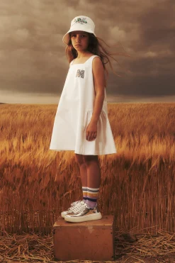 Dresses>MARNI Gabardine dress branded with Rhinestones logo white