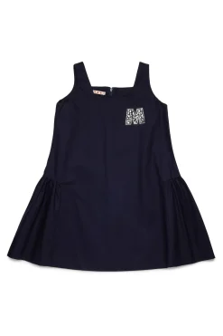 Dresses>MARNI Gabardine dress branded with Rhinestones logo blue navy