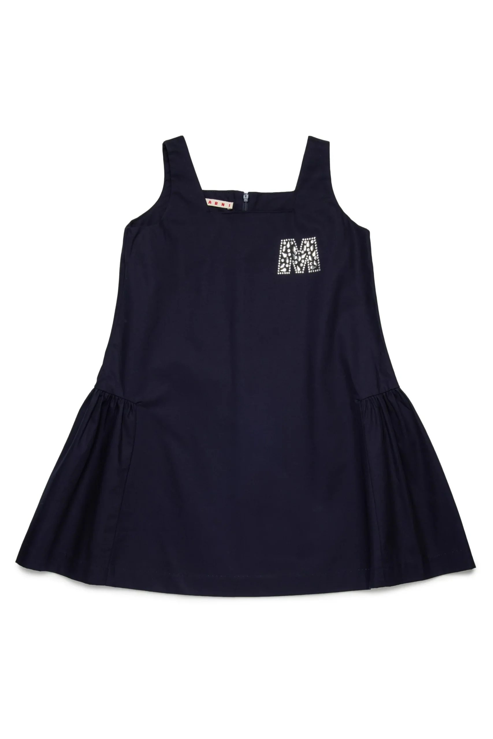 Dresses>MARNI Gabardine dress branded with Rhinestones logo blue navy