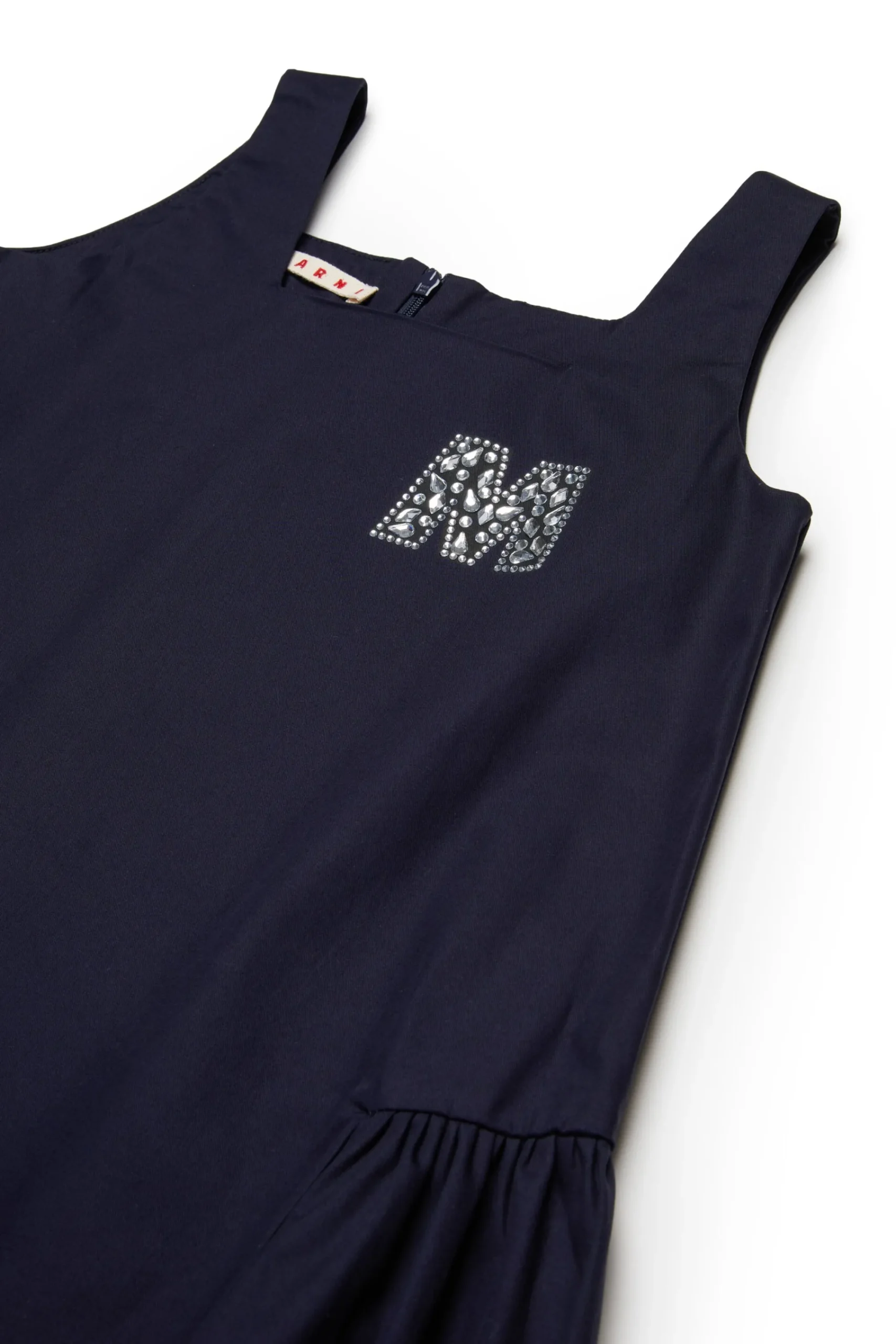 Dresses>MARNI Gabardine dress branded with Rhinestones logo blue navy