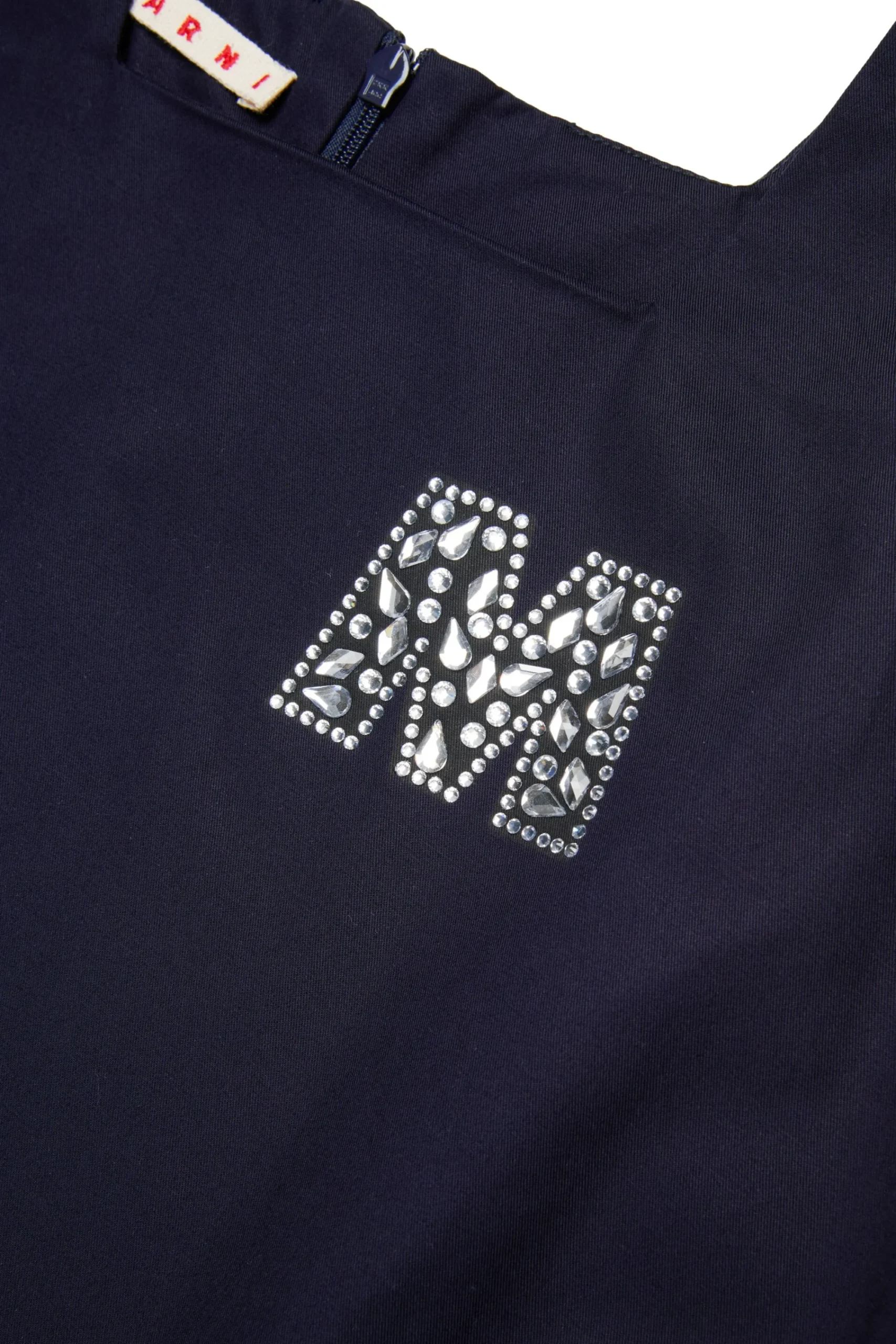 Dresses>MARNI Gabardine dress branded with Rhinestones logo blue navy