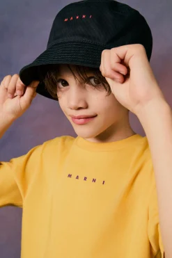 Hats And Caps | Logomania>MARNI Gabardine fisherman hat branded with logo blue navy
