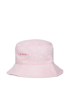 Hats And Caps | Logomania>MARNI Gabardine fisherman hat branded with logo light pink
