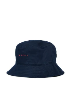 Hats And Caps | Logomania>MARNI Gabardine fisherman hat branded with logo blue navy