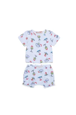 Newborn (0-12M)>MARNI Happy Sun allover cotton outfit white