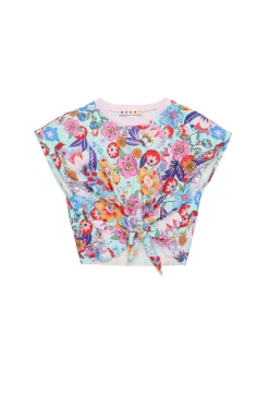 T-Shirts>MARNI Holiday allover T-shirt with knotted fabric placid blue