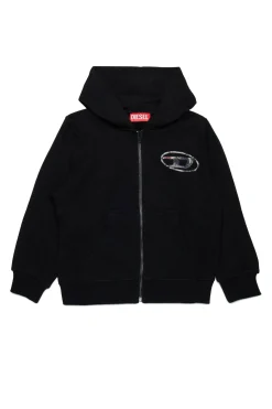 Sweatshirts>DIESEL Hooded sweatshirt with oval D Planet Camou logo black